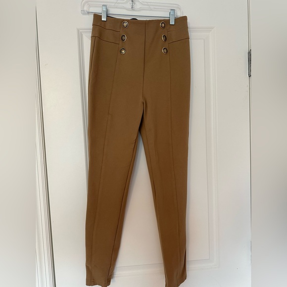 Zara Tan Skinny Stretchy Pants with Button Accents- Size M - Picture 3 of 10